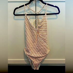 L*space striped one piece bathing suit